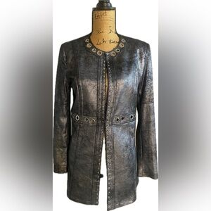 Lena Gabrielle Sz 4 Women's Metallic Jacket with Studs and Grommet Details